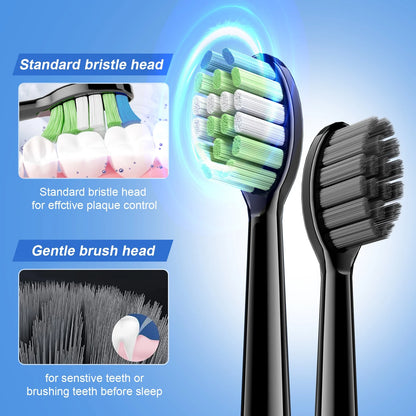 Sonic Electric Toothbrush for Adults and Kids with Travel Case and 6 Brush Heads, 5 Modes 40000 VPM Rechargeable Power Toothbrush with Wireless Charger, IPX7 Waterproof 60-Day Battery Life, Black