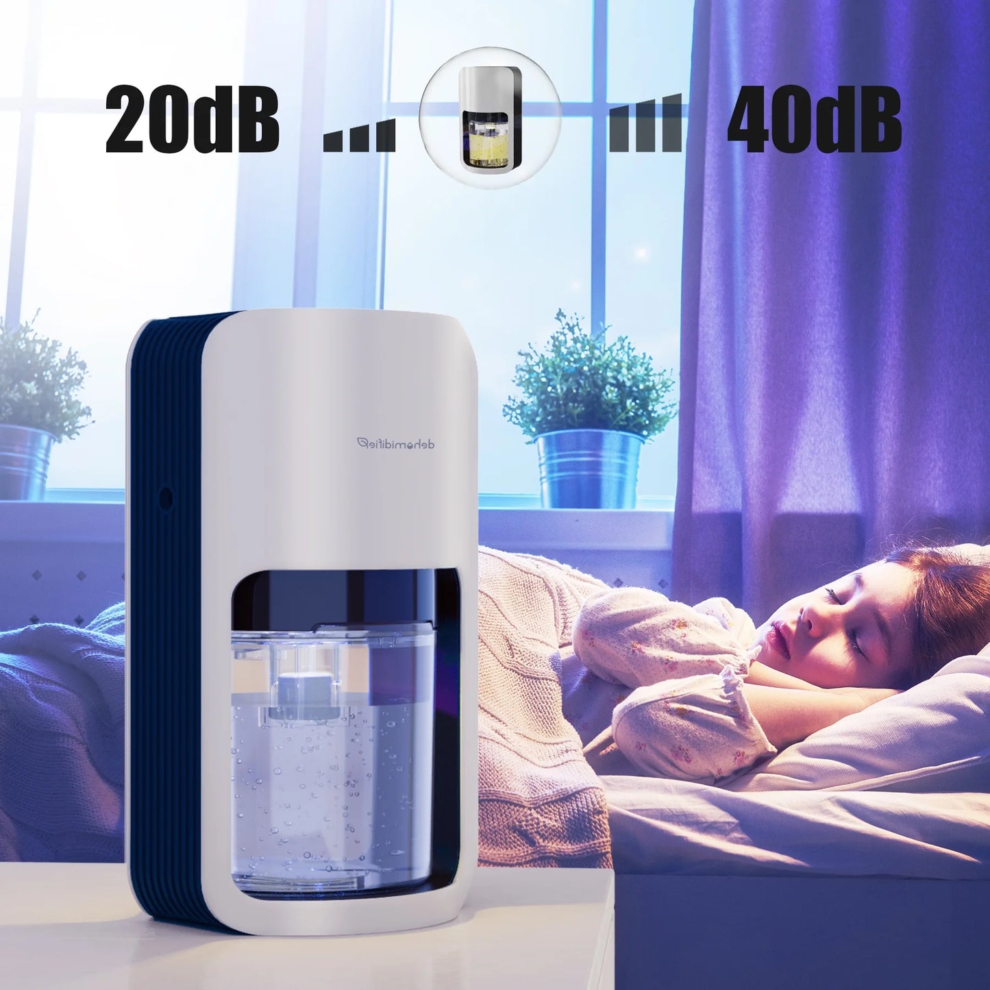 1200ML Portable Quiet Dehumidifier (480 Sq Ft) Automatic Defrosting Dehumidifier for Bedroom