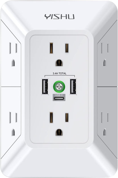 5 Outlet Extender Surge Protector Multi Plug Wall Adapter USB Charger Ports