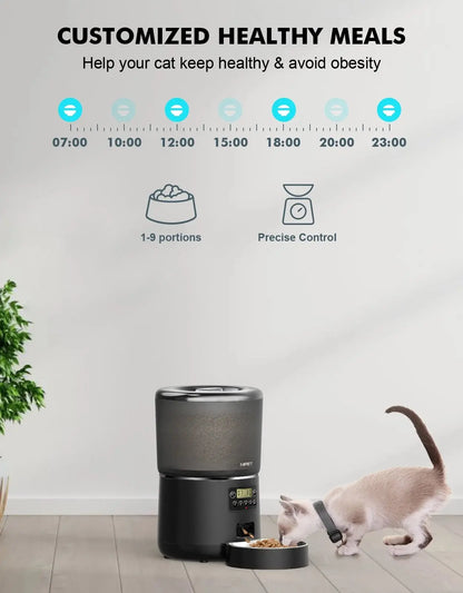 Automatic Cat Feeders, 135Oz/4L Clog-Free Automatic Dog Feeder with Stainless Steel Bowl, Anti-Bite Cable for Cats, Small & Medium Dogs