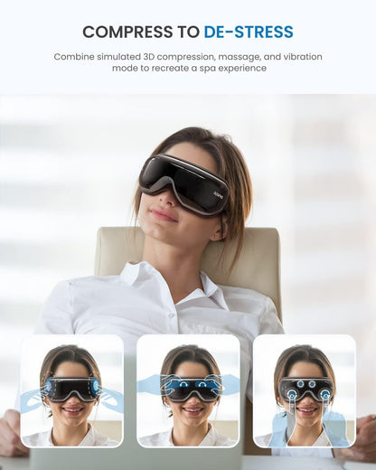 Eye Massager with Heat & Vibration – 5 Massage Modes, Bluetooth Music, Adjustable Headband, USB Rechargeable - Black