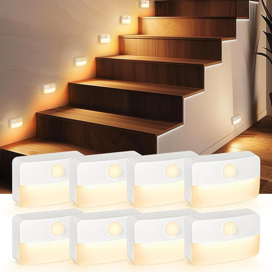 8 Pack Motion Sensor Stair Light for Indoor, Battery Operated Closet Lights, Wir