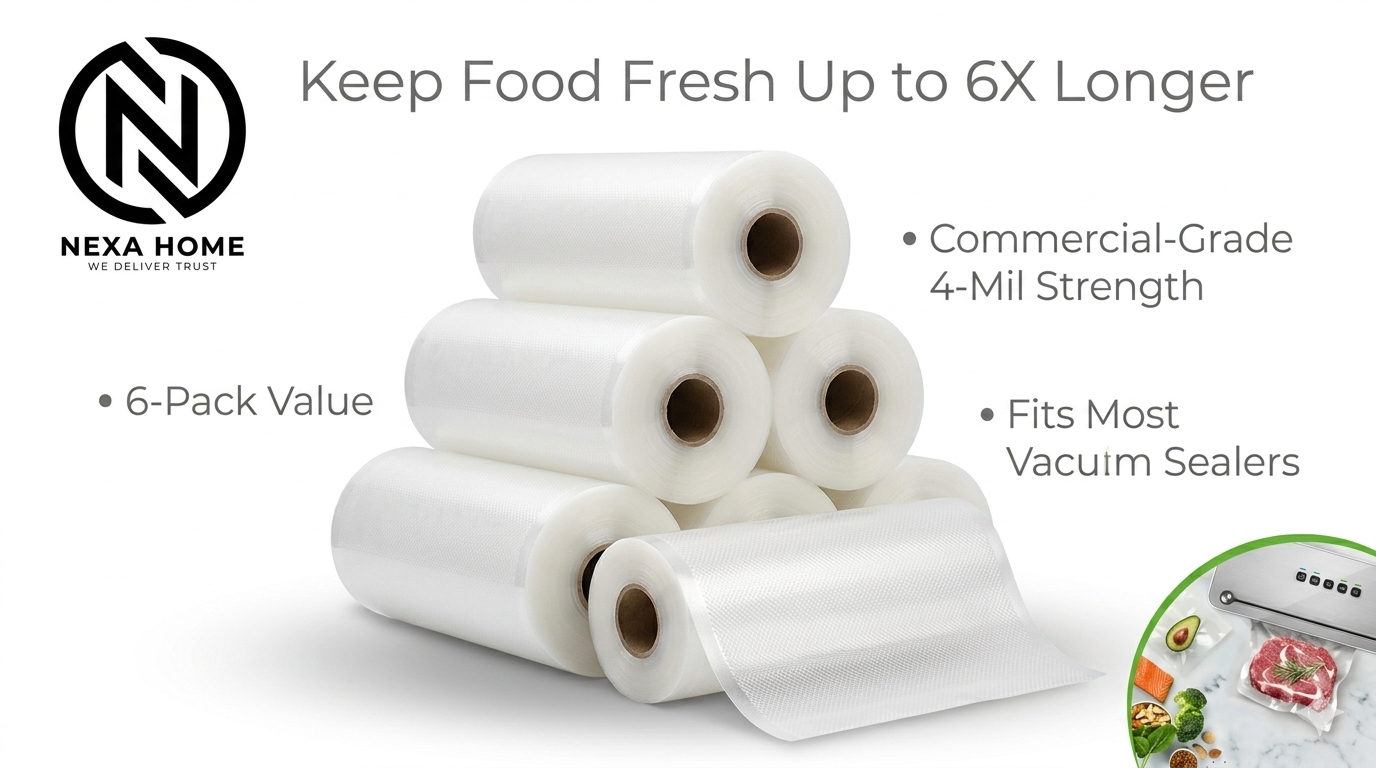 Bonsenkitchen Vacuum Sealer Rolls 6-Pack – 4-Mil Commercial Grade BPA-Free Food Storage Bags for Sous Vide and Meal Prep