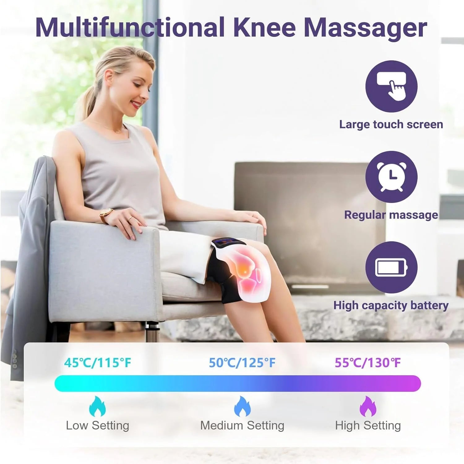 Knee Massager with Heat and Vibration, Cordless Smart Massager for Joint Support and Muscle Relaxation
