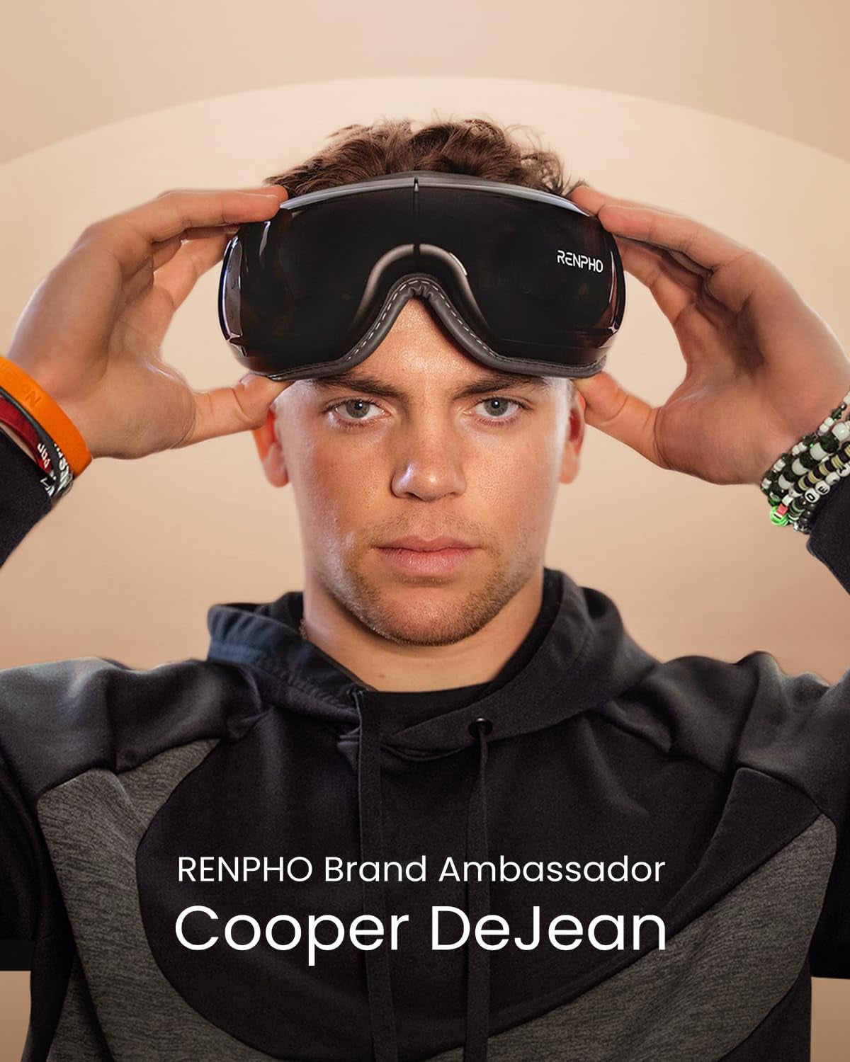 Eye Massager with Heat & Vibration – 5 Massage Modes, Bluetooth Music, Adjustable Headband, USB Rechargeable - Black