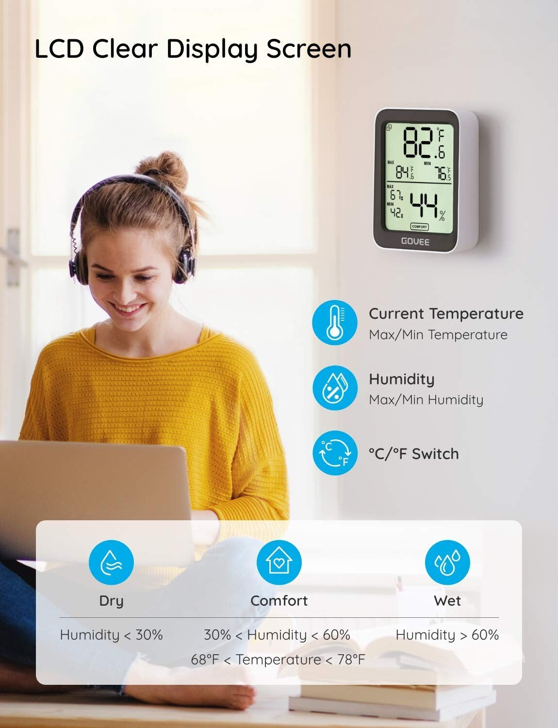 Govee Thermometer Hygrometer, Accurate Indoor Temperature Humidity Sensor