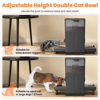 Automatic Cat Feeder, Pet Feeder for 2 Cats/2 Small Dogs,5L/20 Cups, 6 Meal/Day Elevated Timed Dog Food Dispenser with Dual Bowls ,Voice Call