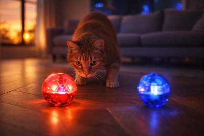 GlowChase™ 2-Pack Motion-Activated LED Cat Balls – Flashing Interactive Toys for Indoor Cats, Night Play & Agility Exercise (Small Dog Compatible)