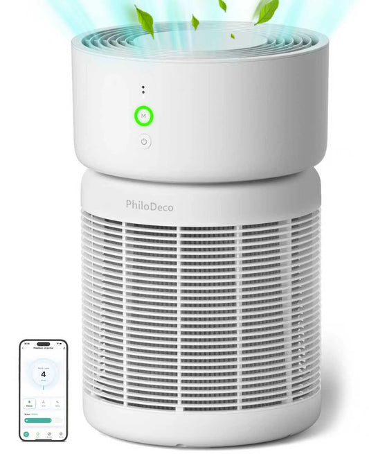 Smart Air Purifier for Home Bedroom up to 2500 Ft², PM2.5 Monitor, Sleep Mode, 3-In-1 Filter Air Purifier with Tuya App Control for Pet Hair, Odors, Smoke, Dust, Pollen, White