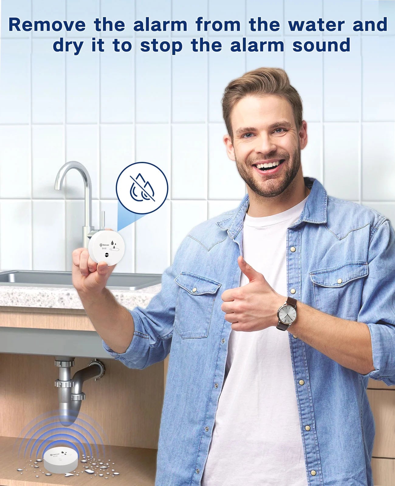 4 Pack Water Leak Detectors for Home, 100Db Water Sensor Alarm Leak Detector for Basements, Bathrooms, Kitchens, Garages, Battery-Operated (Battery Included)