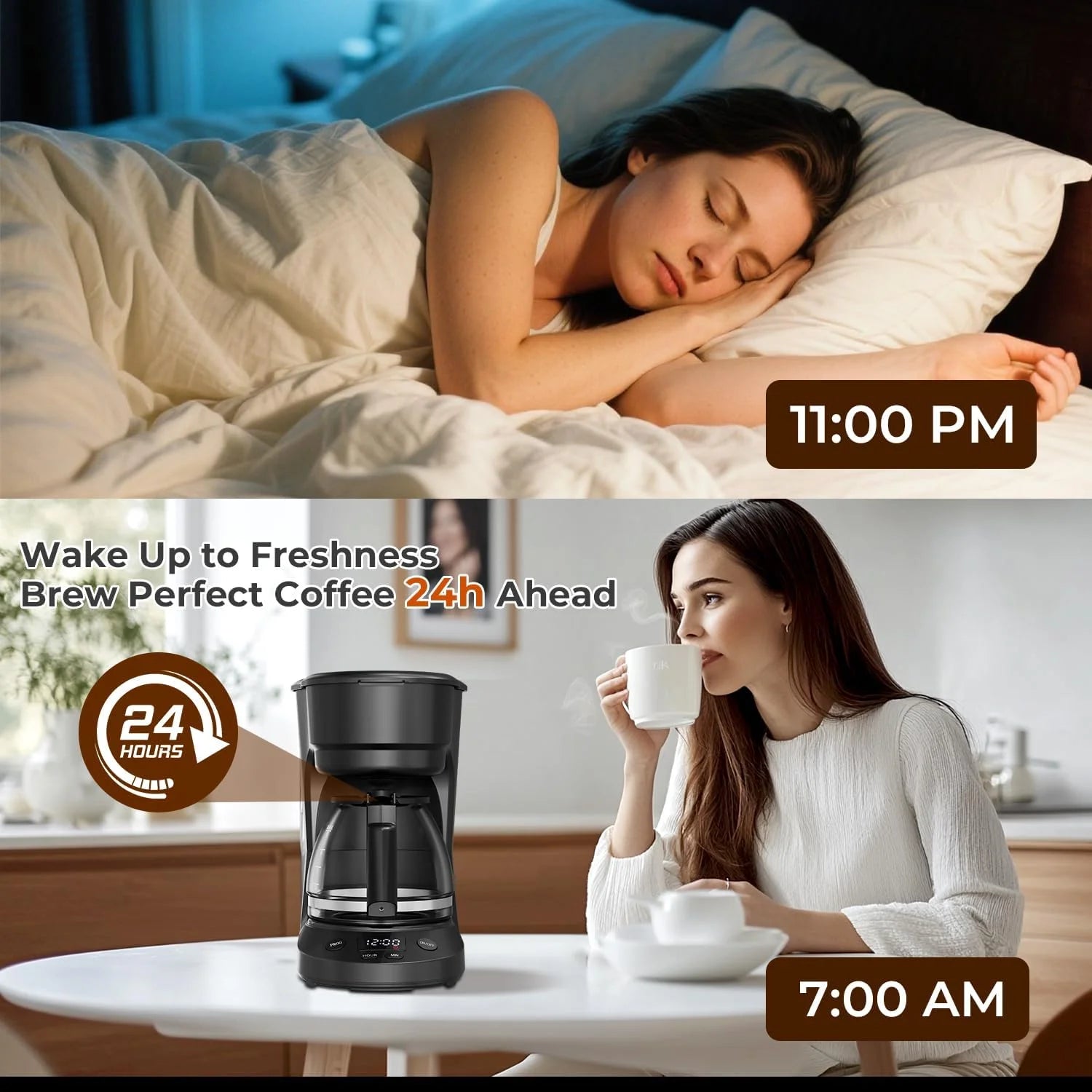 Programmable Coffee Maker with 5-Cup（Prog），Auto-Brew Timer, Keep Warm Function