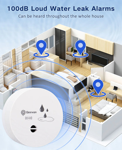 4 Pack Water Leak Detectors for Home, 100Db Water Sensor Alarm Leak Detector for Basements, Bathrooms, Kitchens, Garages, Battery-Operated (Battery Included)