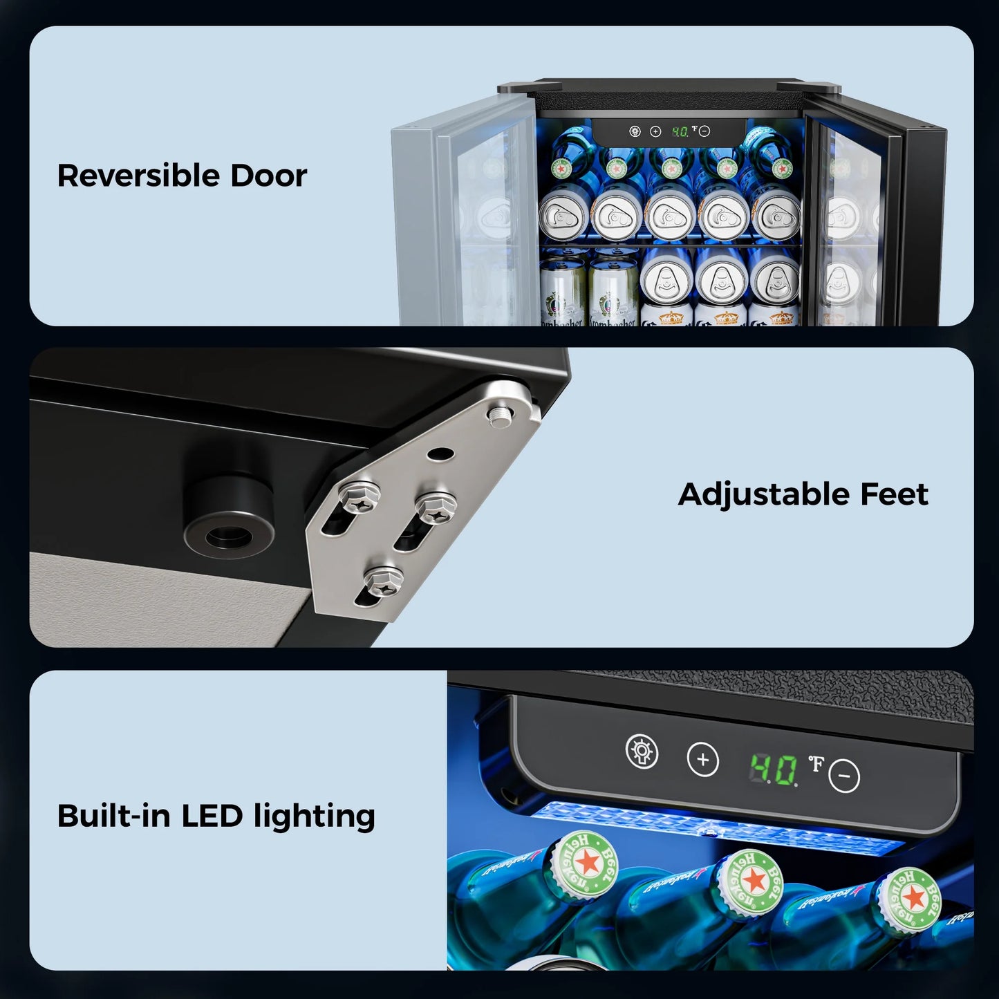 55 Cans Mini Beverage Refrigerator & Portable Beverage Cooler with Glass Door, Mini Fridge for Home/Office/Bar,Black