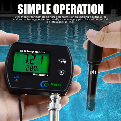 PH Monitor & Temperature Meter 2 in 1 Digital Water Quality Tester Sensor Test Kit with Automatic Calibration/Replaceable BNC Electrode Probe for Aquariums Hydroponics Tanks Aquaculture Laboratory