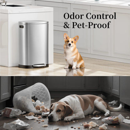 13 Gallon Trash Can with Lid,Fingerprint-Proof Stainless Steel Kitchen Trash Can with Soft-Close Lid and Removable Inner Bucket,Silver