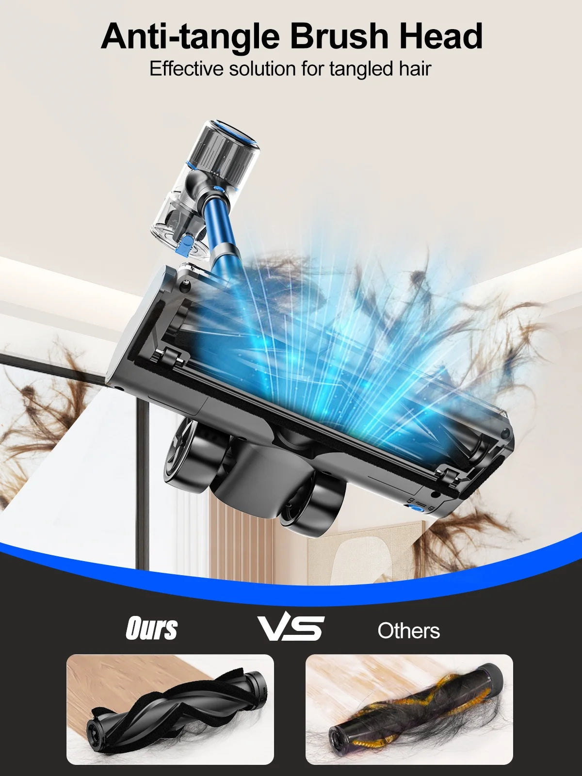 Cordless Vacuum Cleaner, 30Kpa Powerful Suction 8-In-1 Stick Vacuum with LED Display, 3 Modes Suction, Lightweight Vacuum for Hardwood Floor/Carpet/Pet Hair, Blue