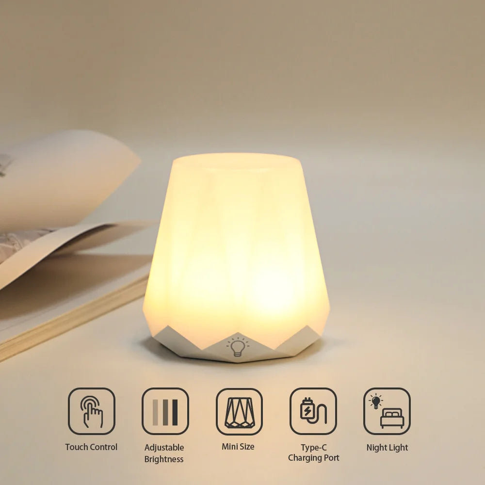 Night Lamp for Bedroom-Rechargeable, Dimmable Warm Light, with Touch Sensor, for Baby Sleep, Bedside Mini Table LED Lamps