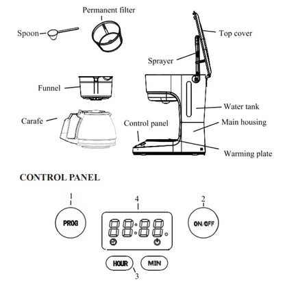 Programmable Coffee Maker with 5-Cup（Prog），Auto-Brew Timer, Keep Warm Function