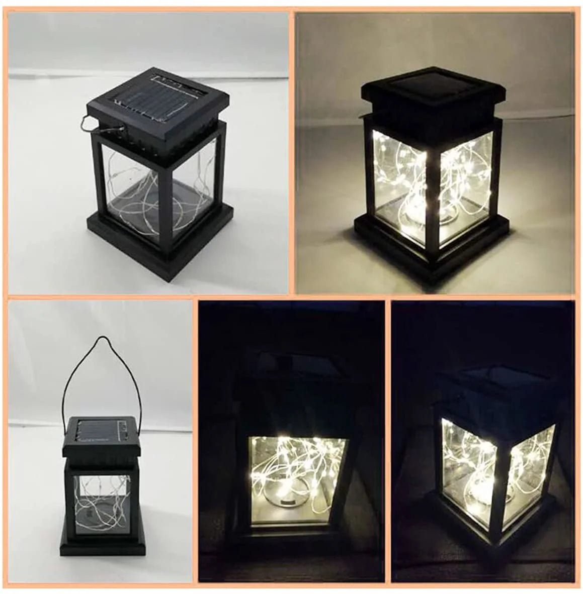 Outdoor Solar Lanterns, Waterproof Hanging Lights with Retro Design, Warm White LED Fairy Lights for Garden, Patio, Yard, Tabletop Decoration (Pack of 2)