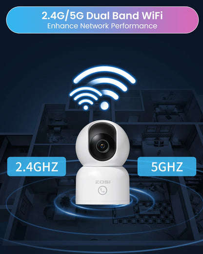 2K 5Ghz Wifi Security Camera, 4Pack Audio 360°View PTZ Camera with PIR Motion Sensor, Indoor/Outdoor IP Camera with Night Vision, Pet/Office/Baby Monitor