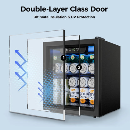 55 Cans Mini Beverage Refrigerator & Portable Beverage Cooler with Glass Door, Mini Fridge for Home/Office/Bar,Black