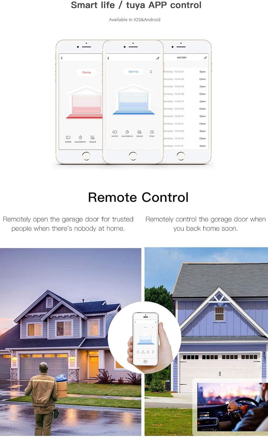 5V Wifi Smar Garage Door Opener Remote Controller,Monitor Garage Open Close Status by Phone Tuya App Anywhere,Compatible with Alexa Google Home