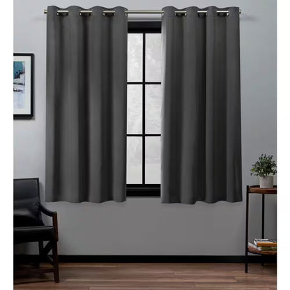Academy Charcoal Solid Blackout Grommet Top Curtain, 52 In. W X 63 In. L (Set of 2)