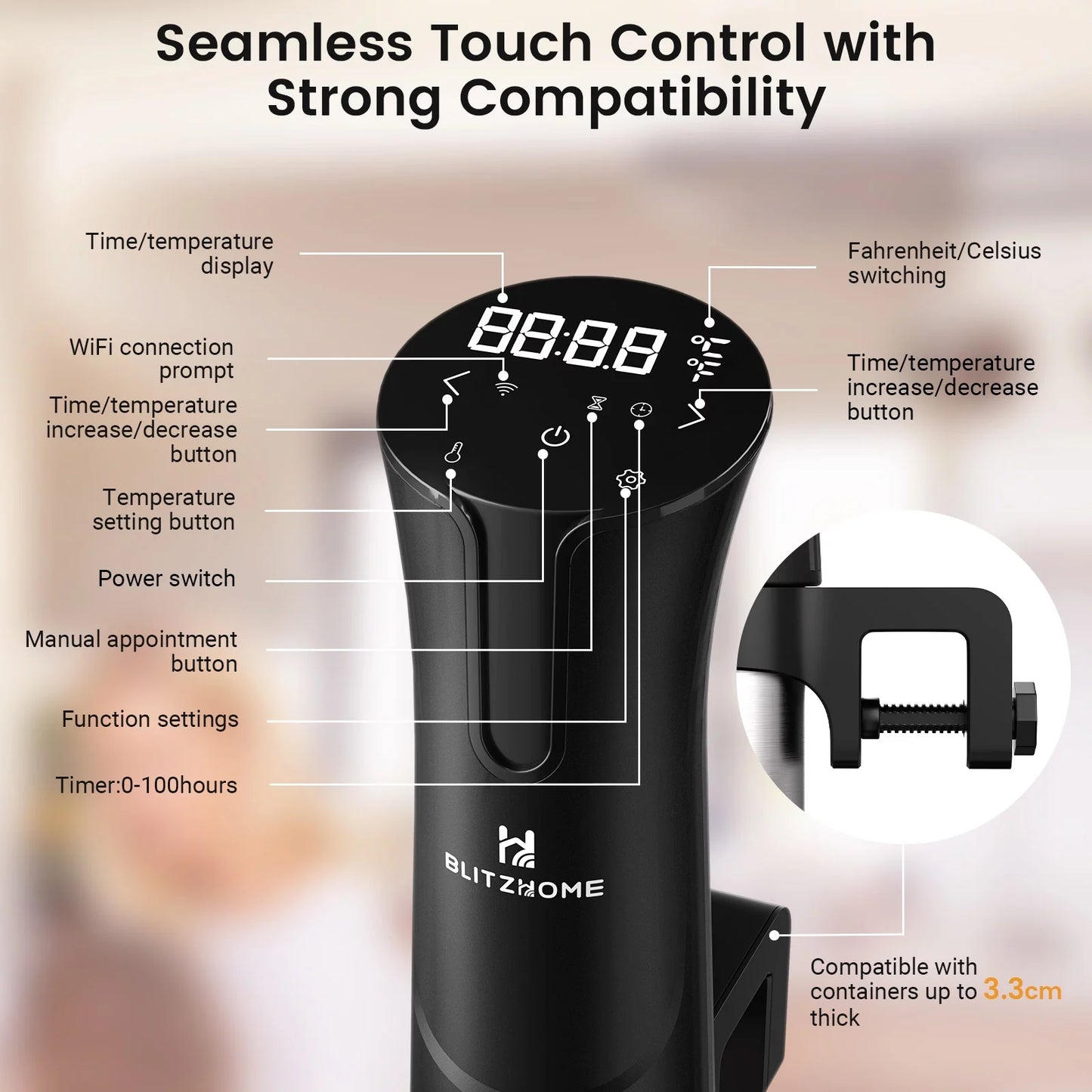 1100W WIFI Sous Vide Cooker,Ultra-Quiet Fast-Heating Immersion Circulator Temperature and Digital Display,W/ APP Recipe