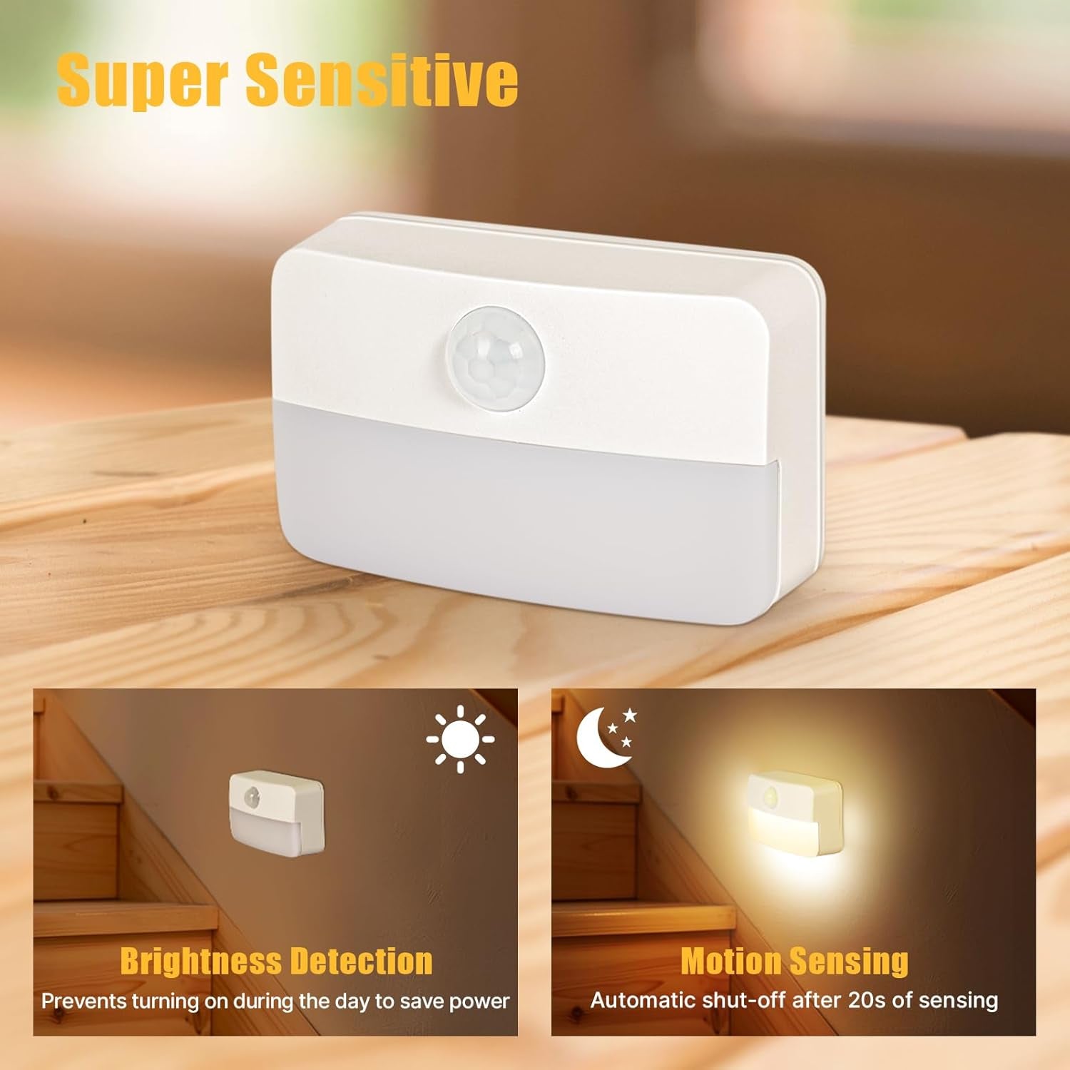 8 Pack Motion Sensor Stair Light for Indoor, Battery Operated Closet Lights, Wir