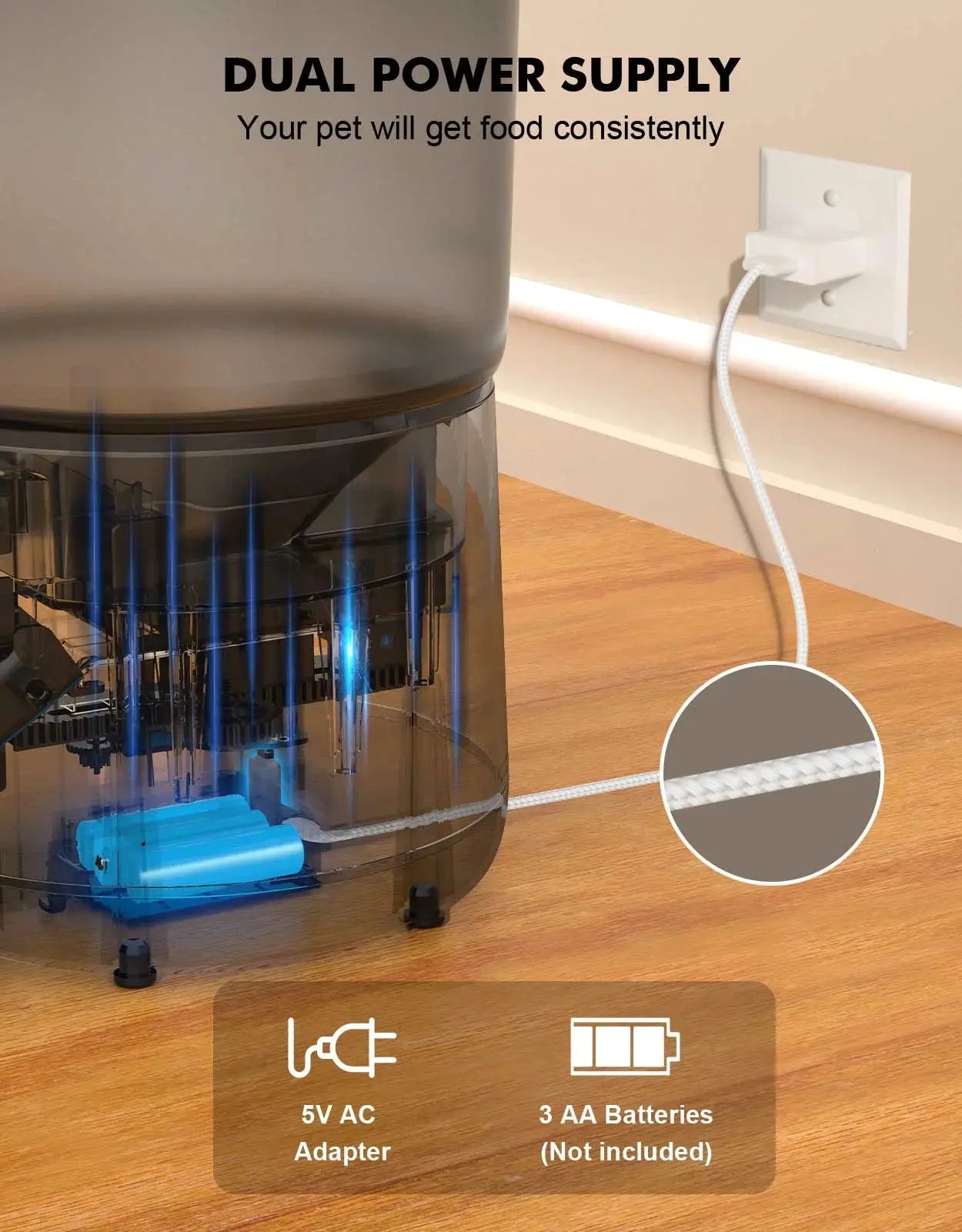 Automatic Cat Feeders, 135Oz/4L Clog-Free Automatic Dog Feeder with Stainless Steel Bowl, Anti-Bite Cable for Cats, Small & Medium Dogs