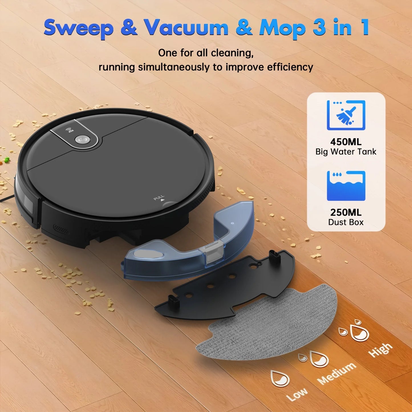 Robot Vacuum Cleaner 2 in 1 Vacuum and Mop Combo 3500Pa, with Alexa/ Wifi Control