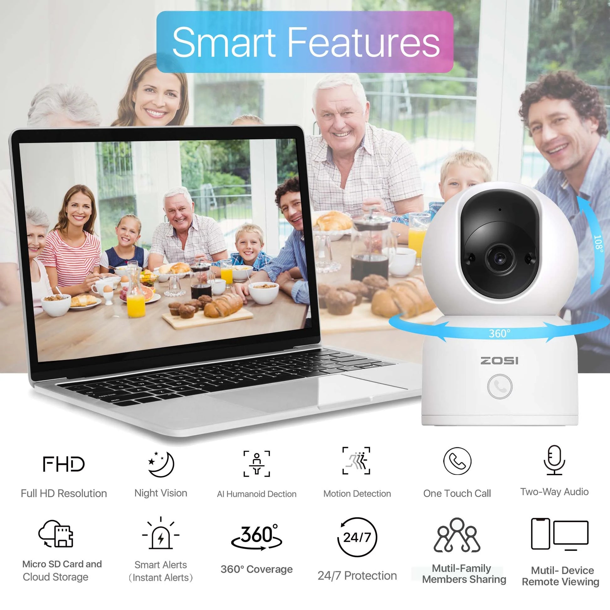 2K 5Ghz Wifi Security Camera, 4Pack Audio 360°View PTZ Camera with PIR Motion Sensor, Indoor/Outdoor IP Camera with Night Vision, Pet/Office/Baby Monitor