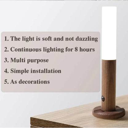 LuxeBeam™ Magnetic Walnut Motion Sensor Light – USB Rechargeable Wireless LED Night Light for Hallways & Cabinetry