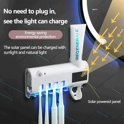 PureSmile™ UV-C Toothbrush Sanitizer Station & Automatic Toothpaste Dispenser – Solar Powered 4-Slot Organizer - NexaHome