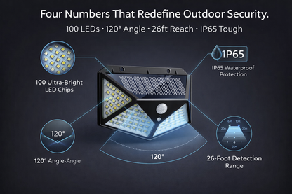 LuminaGuard 100-LED Ultra-Wide Solar Motion Sensor Light – IP65 Waterproof Outdoor Security Lighting for Gardens & Pathways
