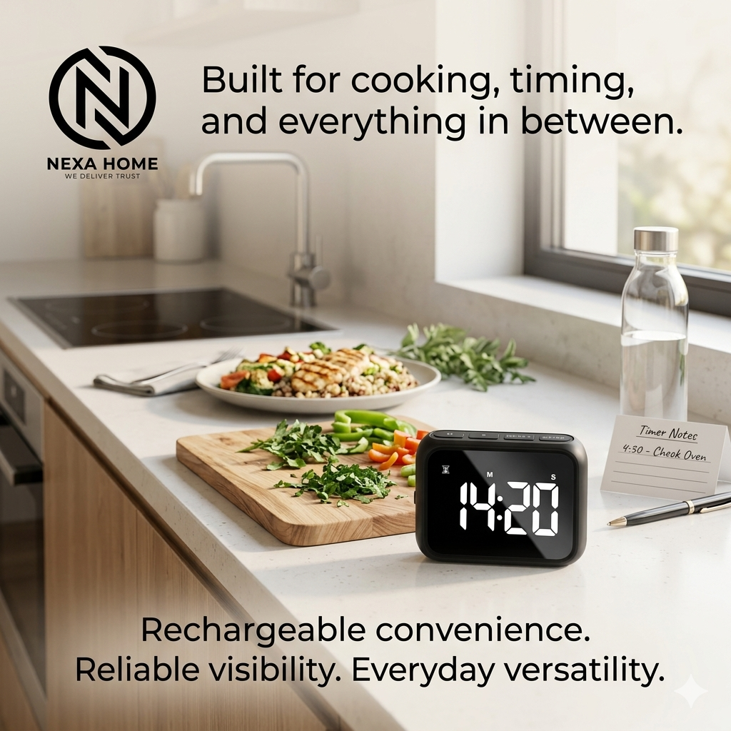 LuminaTime™ USB Rechargeable Kitchen Timer – Magnetic Countdown & Stopwatch with Large LCD Display, Adjustable Volume (82dB) & 3 Brightness Levels for Cooking, Classroom & Workout