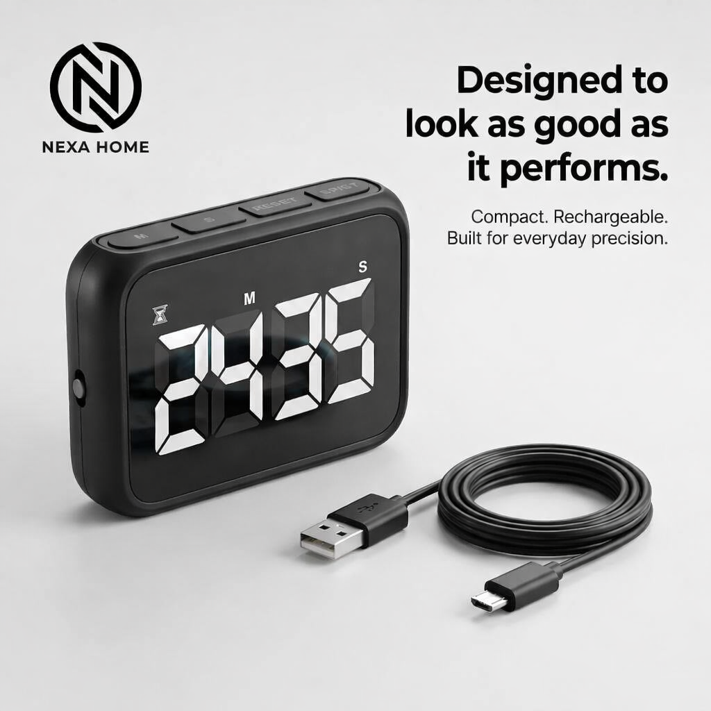 LuminaTime™ USB Rechargeable Kitchen Timer – Magnetic Countdown & Stopwatch with Large LCD Display, Adjustable Volume (82dB) & 3 Brightness Levels for Cooking, Classroom & Workout