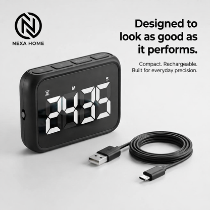 LuminaTime™ USB Rechargeable Kitchen Timer – Magnetic Countdown & Stopwatch with Large LCD Display, Adjustable Volume (82dB) & 3 Brightness Levels for Cooking, Classroom & Workout
