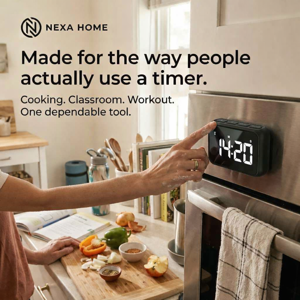 LuminaTime™ USB Rechargeable Kitchen Timer – Magnetic Countdown & Stopwatch with Large LCD Display, Adjustable Volume (82dB) & 3 Brightness Levels for Cooking, Classroom & Workout