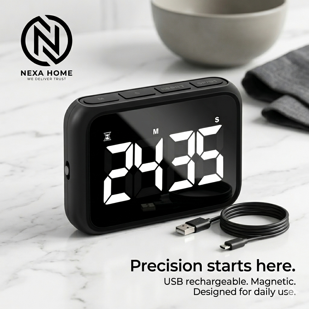 LuminaTime™ USB Rechargeable Kitchen Timer – Magnetic Countdown & Stopwatch with Large LCD Display, Adjustable Volume (82dB) & 3 Brightness Levels for Cooking, Classroom & Workout