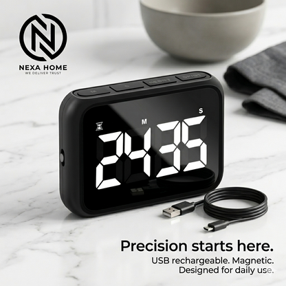 LuminaTime™ USB Rechargeable Kitchen Timer – Magnetic Countdown & Stopwatch with Large LCD Display, Adjustable Volume (82dB) & 3 Brightness Levels for Cooking, Classroom & Workout