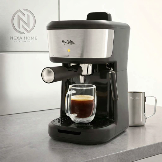 Mr. Coffee 4-Shot Espresso Maker with Extra-Large Portafilter, Milk Frothing Wand & Stainless Steel Pitcher