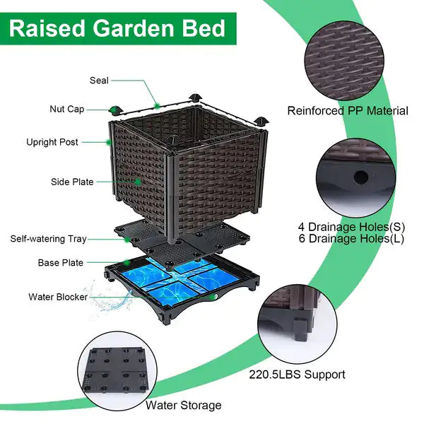 TerraBloom™ Self-Watering Raised Garden Bed – Elevated Planter Box with Rattan Finish for Patio, Balcony & Garden - NexaHome