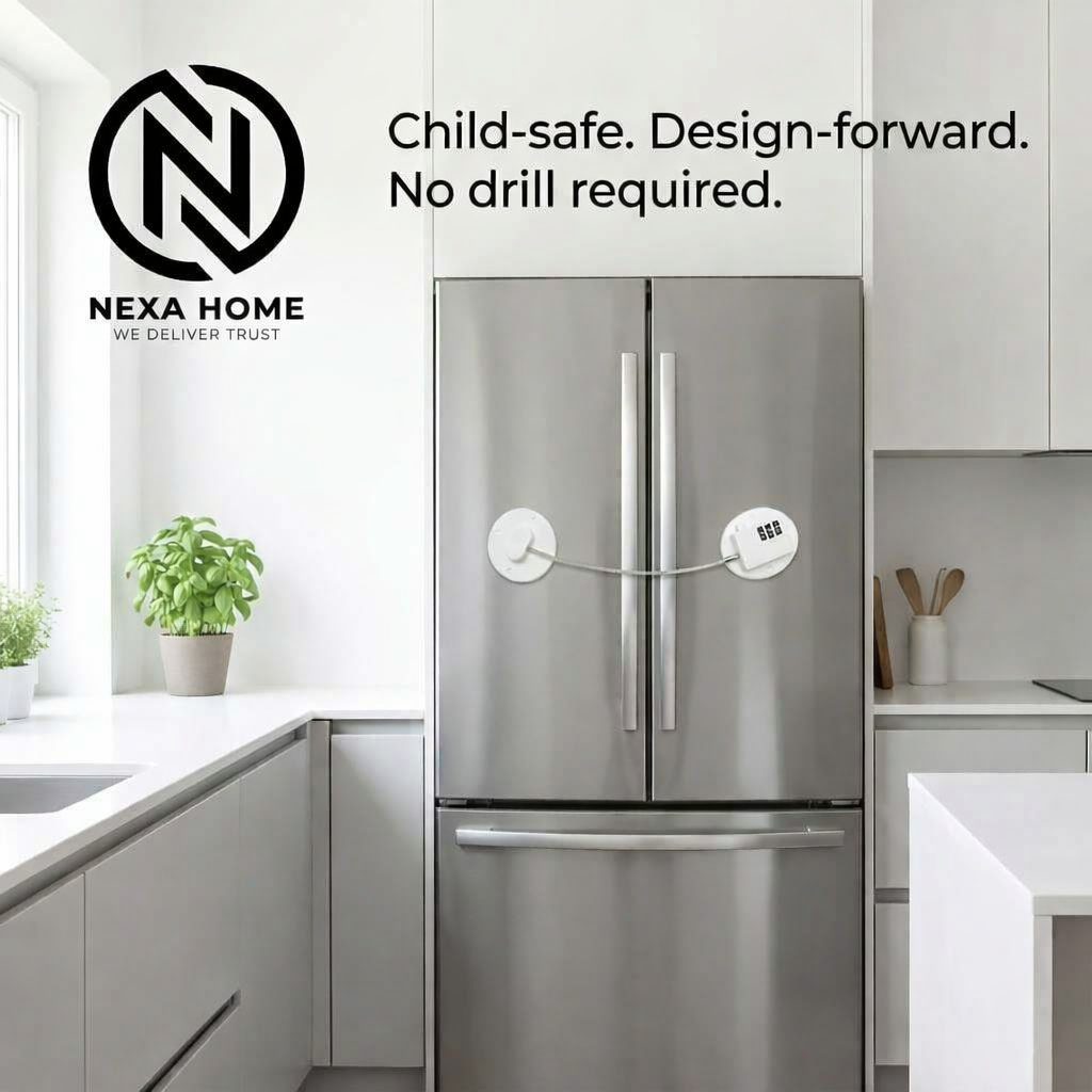 SecureLatch™ Keyless Cabinet Locks 4-Pack - Drill-Free Child Safety Latches with Flexible Steel Cable for Fridge, Freezer & Cupboards (White)
