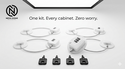 SecureLatch™ Keyless Cabinet Locks 4-Pack - Drill-Free Child Safety Latches with Flexible Steel Cable for Fridge, Freezer & Cupboards (White)