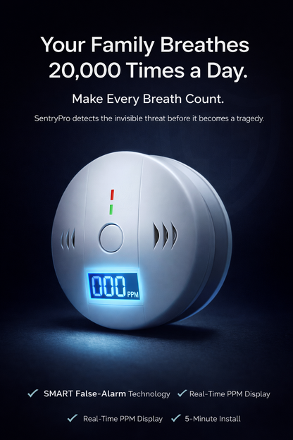 SentryPro Carbon Monoxide Detector – High-Precision Electrochemical CO Alarm with Backlit LCD Display