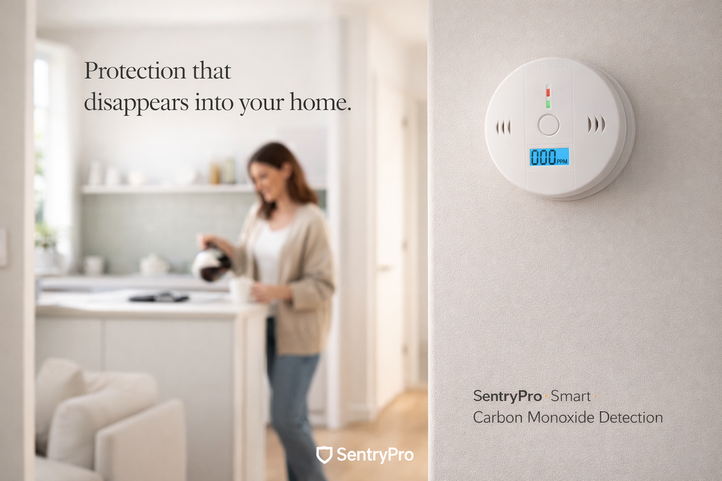 SentryPro Carbon Monoxide Detector – High-Precision Electrochemical CO Alarm with Backlit LCD Display