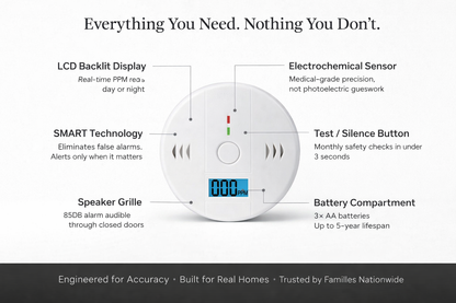 SentryPro Carbon Monoxide Detector – High-Precision Electrochemical CO Alarm with Backlit LCD Display