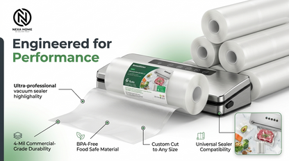 Bonsenkitchen Vacuum Sealer Rolls 6-Pack – 4-Mil Commercial Grade BPA-Free Food Storage Bags for Sous Vide and Meal Prep