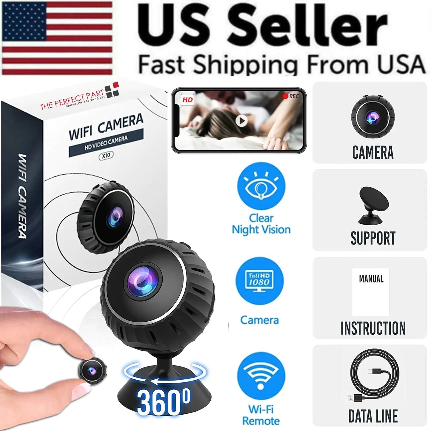 GuardianEye Mini Magnetic WiFi Nanny Cam – 1080P HD Wireless Security Camera with Night Vision & Motion Alerts - NexaHome